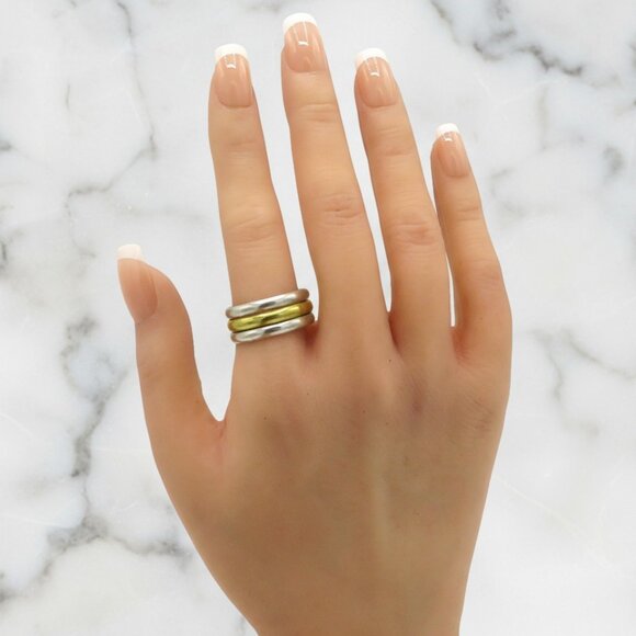 Vintage Taxco Mexico Sterling Silver Unisex Triple Band Ring TC-04 Size 9.75 - Picture 7 of 7